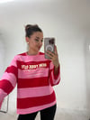 Pembe Kırmızı New York City Çizgili Sweat SWEATSHİRT - Taksim Butik