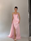 Pembe Straplez Yırtmaçlı Abiye