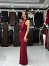 Sandy Kumaş Dantel Detay Bordo Elbise