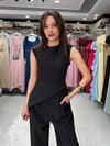 Siyah Asimetrik Bluz Pantolon Takım