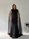 Siyah Bel Volanlı Uzun Pelerin Elbise ELBİSE - Taksim Butik