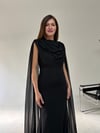 Siyah Bel Volanlı Uzun Pelerin Elbise ELBİSE - Taksim Butik