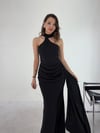 Siyah Drapeli Halter Yaka Yandan Şallı Abiye Elbise ELBİSE - Taksim Butik