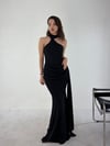 Siyah Drapeli Halter Yaka Yandan Şallı Abiye Elbise ELBİSE - Taksim Butik