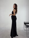 Siyah Drapeli Halter Yaka Yandan Şallı Abiye Elbise ELBİSE - Taksim Butik