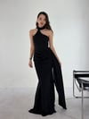 Siyah Drapeli Halter Yaka Yandan Şallı Abiye Elbise ELBİSE - Taksim Butik