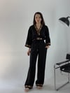 Siyah Etnik Desen Şeritli Takım