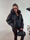 Siyah Kapşonlu Şişme Deri Mont KABAN & MONT & CEKET - Taksim Butik