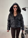 Siyah Kapşonlu Şişme Deri Mont KABAN & MONT & CEKET - Taksim Butik
