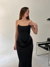Siyah Saten Bel Detaylı Straplez Abiye Elbise ELBİSE - Taksim Butik