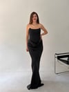 Siyah Saten Bel Detaylı Straplez Abiye Elbise ELBİSE - Taksim Butik