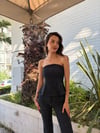 Straplez Taşlı Denim Takım