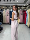 Toz Pembe Kemerli Yelekli Takım