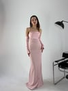 Toz Pembe Kol Detaylı Straplez Abiye