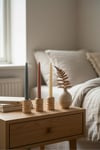 ( MUM 6 ) 3'lü El Yapımı Doğal Ahşap Vazo Şamdan Mumluk 7 cm Modern Dekoratif İskandinav Masif Mumluk