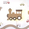 ( PP-39) Tren Desen Ahşap Işıklı Bebek ve Çocuk Odası Duvar Asılabilir Tablo Adaptör Dahil