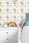 ÇDK-6 Bohem Gökkuşağı Desenli Bebek & Çocuk Odası Duvar Kağıdı Kendinden Yapışkanlı 50 cm x 10 m