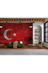 H-8 Türk Bayrağı Temalı Tuğla Duvar Kağıdı – Kırmızı Ay Yıldız Kendinden Yapışkanlı Duvar Kaplama