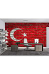 H-8 Türk Bayrağı Temalı Tuğla Duvar Kağıdı – Kırmızı Ay Yıldız Kendinden Yapışkanlı Duvar Kaplama