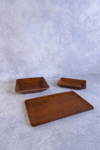  3 Lü Ligna Ahşap Rölyefli Dikdörtgen Sunum Seti (16x26, 18x18, 12,5x17) Cm Servis Seti, Tabak
