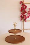 2 Katlı 21/30 Cm Gold Çiçekli Ahşap Kek Sunum Standı, Servis Sunum Tabağı, Ikramlık