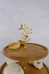2 Katlı 25/30 cm Gold BAHAR Ahşap Kek Sunum Standı, Servis Sunum Tabağı, İkramlık