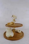 2 Katlı 25/30 cm Gold BAHAR Ahşap Kek Sunum Standı, Servis Sunum Tabağı, İkramlık