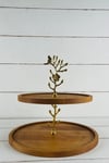 2 Katlı 25/30 cm Gold BAHAR Ahşap Kek Sunum Standı, Servis Sunum Tabağı, İkramlık