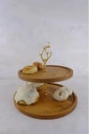 2 Katlı 25/30 cm Gold FİLİZ Ahşap Kek Sunum Standı, Servis Sunum Tabağı, İkramlık