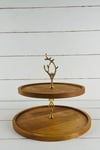 2 Katlı 25/30 cm Gold FİLİZ Ahşap Kek Sunum Standı, Servis Sunum Tabağı, İkramlık