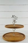 2 Katlı 25/30 cm Gümüş BAHAR  Ahşap Kek Sunum Standı, Servis Sunum Tabağı, İkramlık