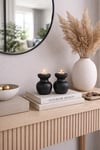 2 Li Siyah Büyük Nar Model Tealight Ahşap Şamdan Seti Dekoratif Şamdan