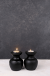 2 Li Siyah Büyük Nar Model Tealight Ahşap Şamdan Seti Dekoratif Şamdan