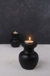 2 Li Siyah Büyük Nar Model Tealight Ahşap Şamdan Seti Dekoratif Şamdan