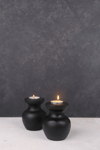 2 Li Siyah Büyük Nar Model Tealight Ahşap Şamdan Seti Dekoratif Şamdan