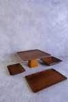 4 Lü Ligna Ahşap Rölyefli Dikdörtgen Sunum Seti (26 Piramit, 16x26, 18x18, 12,5x17) Cm Servis Seti
