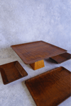 4 Lü Ligna Ahşap Rölyefli Dikdörtgen Sunum Seti (26 Piramit, 16x26, 18x18, 12,5x17) Cm Servis Seti