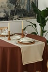 Elora Duck Keten Yıkanabilir Leke Tutmaz Cappuccino Kopenaki Dantel Detaylı Runner 40x140 Cm