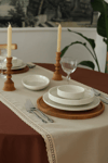 Elora Duck Keten Yıkanabilir Leke Tutmaz Cappuccino Kopenaki Dantel Detaylı Runner 40x140 Cm