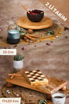Justwood 2 Li Risus Top Ayaklı 25 Cm Ve 17x30 Cm Ahşap Dikdörtgen Pasta Sunum Servis Tabağı Seti
