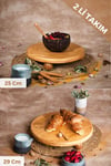 Justwood 2 Li Risustop Ayaklı 25 Cm Ve 29 Cm Ahşap Yuvarlak Pasta Sunum Servis Tabağı Seti