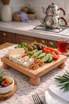 Kayın Ağacı Risus Top Ayaklı 25x25 Cm Ayaklı Kare Sunumluk | Pasta, Kek ve Kahvaltı Servis Tabağı