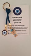 Hediyelik Marin Serisi Nazar Boncuklu İpli Anahtarlık - Turkuaz 