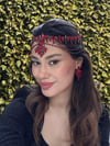 Ala Model Kırmızı Alınlık ve Küpesi