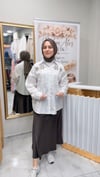 Kahve Çiçek Desen  Boncuk İşlemeli İthal Gömlek 