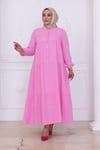 MÜSLİN KUMAŞ ELBİSE-PEMBE