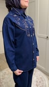 Önden İşlemeli  Denim Takım Lacivert