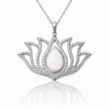 Gümüş Beyaz Opal Taşlı Lotus Kadın Kolye