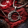Gümüş Göktürkçe Türk Yazılı Ay Yıldız Erkek Kolye