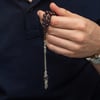 Gümüş Püsküllü Deniz Mavisi Yuvarlak Sıkma Kehribar Tesbih